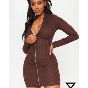 Ribbed Zip Up Bodycon Dress